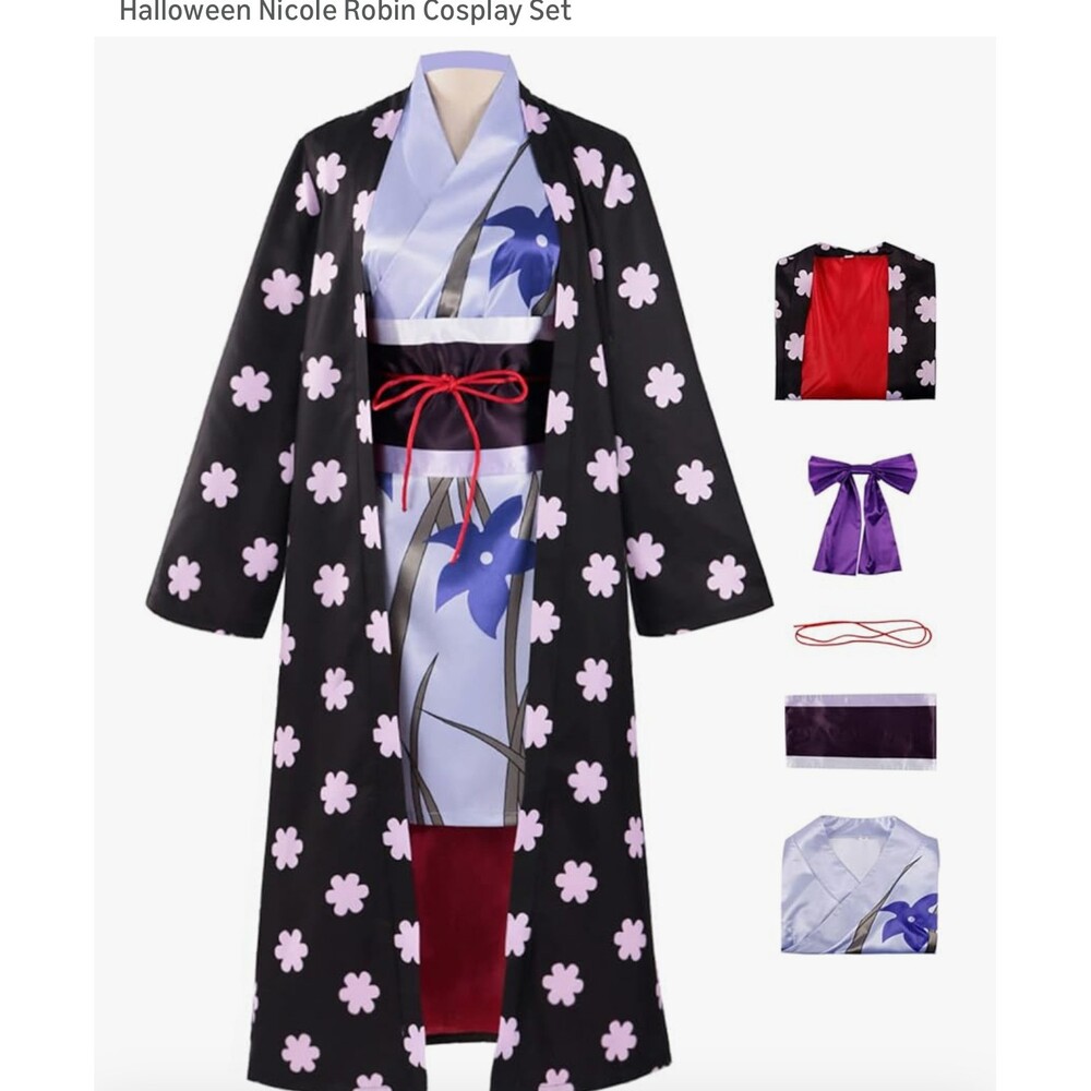 Miss Allsunday Nico Robin Cosplay Costume with Wig Kimono Robe Dress Med